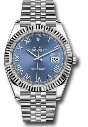 Replica Rolex Steel and White Gold Rolesor Datejust 41 Watch 126334 Fluted Bezel Blue Roman Dial Jubilee Bracelet